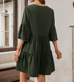 Bell Sleeve Solid Tier Dress