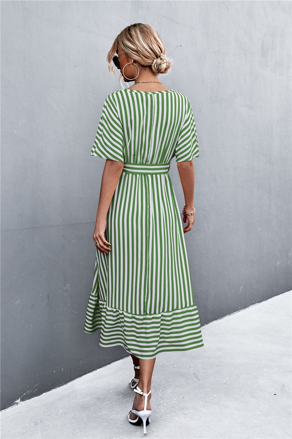Belted Stripe Midi Dress