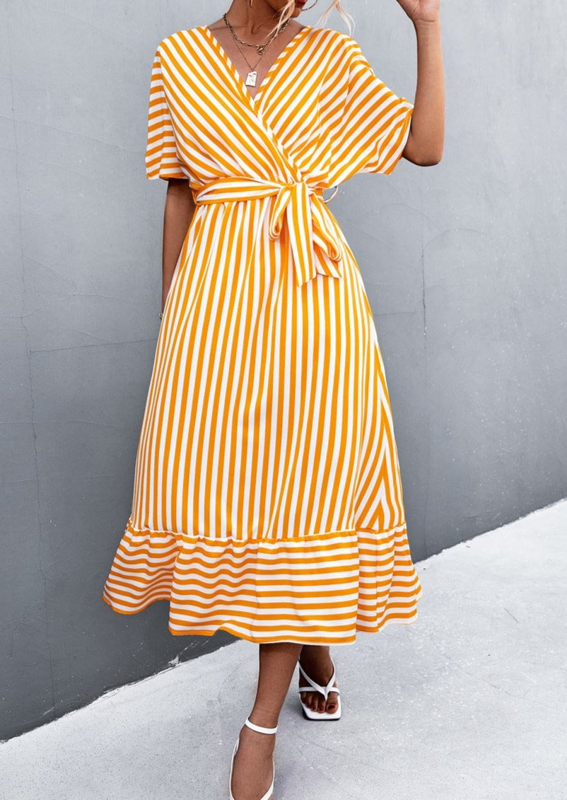 Belted Stripe Midi Dress