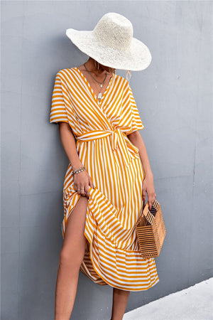 Belted Stripe Midi Dress