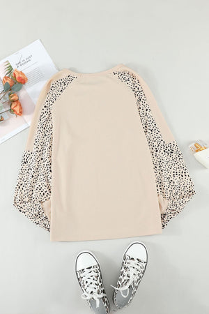 Block Bubble Leopard Sleeve Top