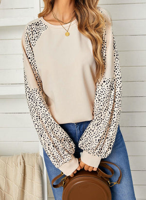 Block Bubble Leopard Sleeve Top