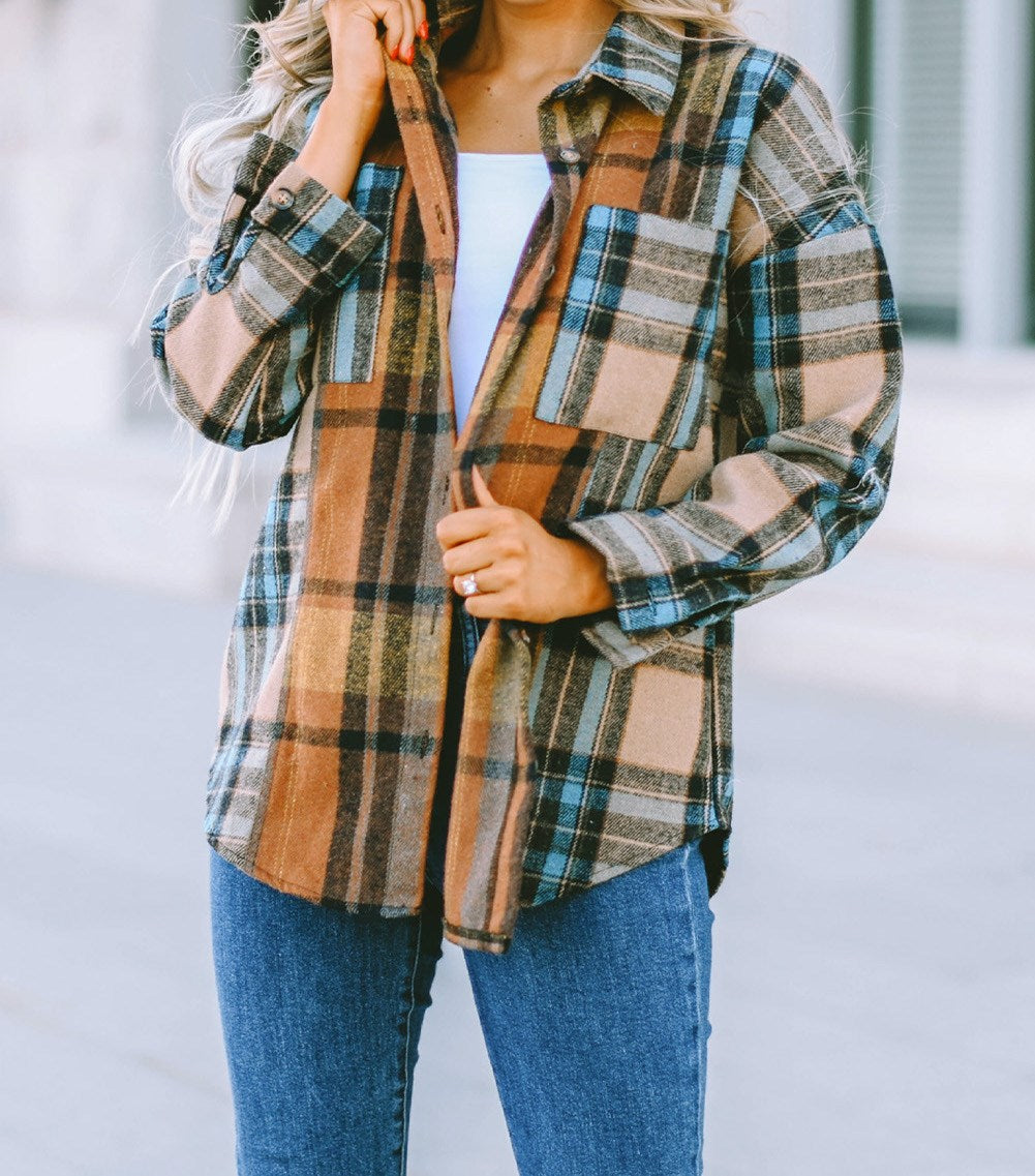 Boyfriend Plaid Flannel Pocket Top