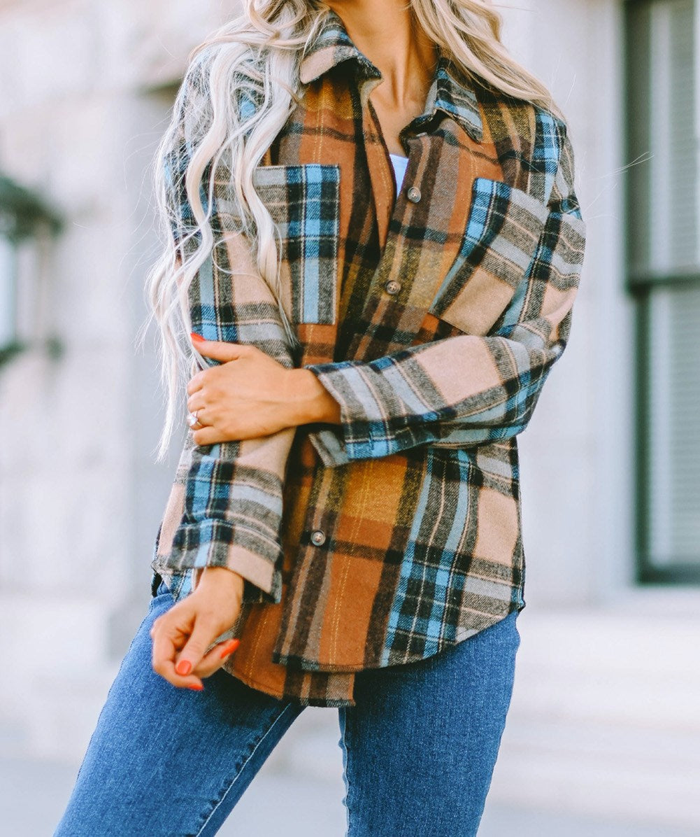 Boyfriend Plaid Flannel Pocket Top