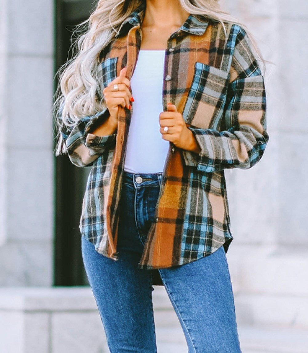 Boyfriend Plaid Flannel Pocket Top