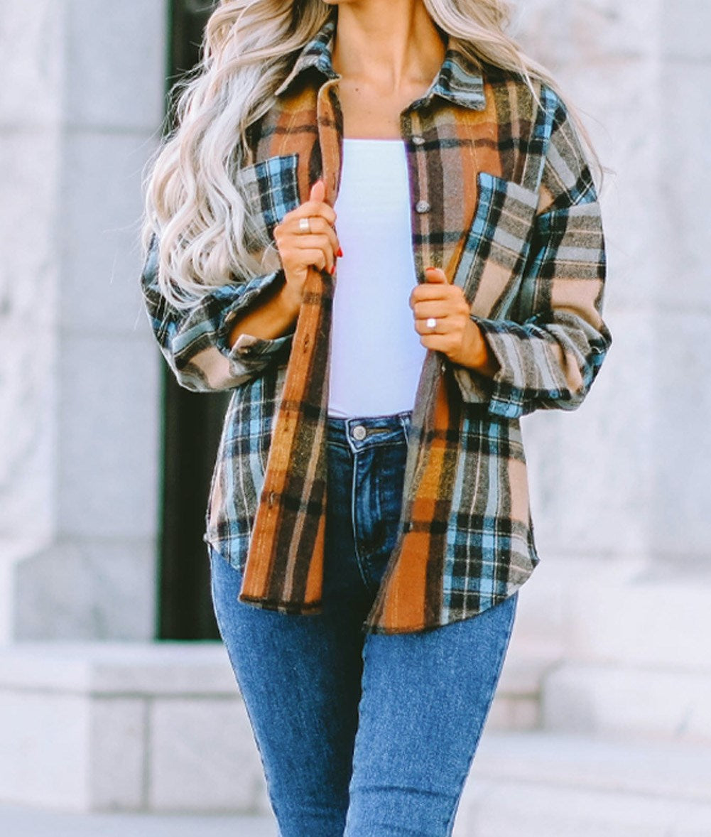 Boyfriend Plaid Flannel Pocket Top