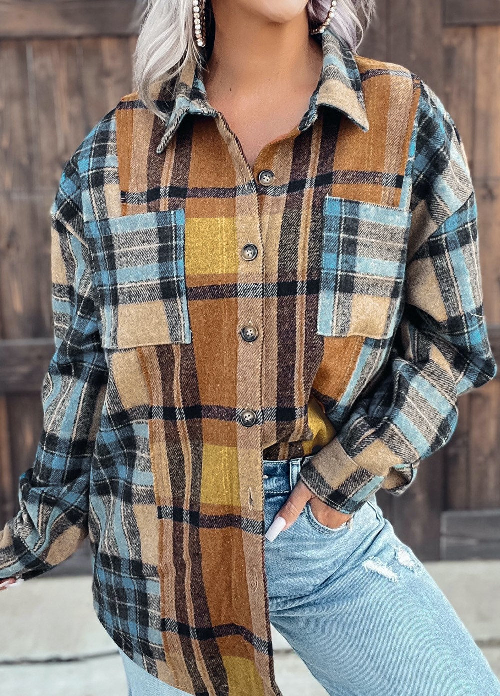 Boyfriend Plaid Flannel Pocket Top