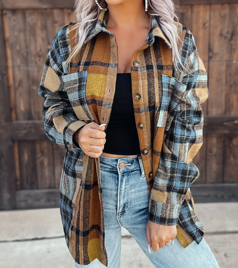 Boyfriend Plaid Flannel Pocket Top