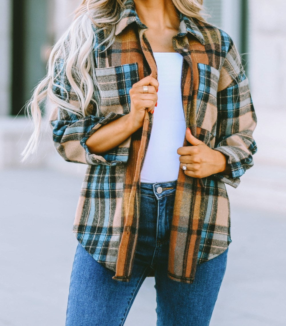 Boyfriend Plaid Flannel Pocket Top