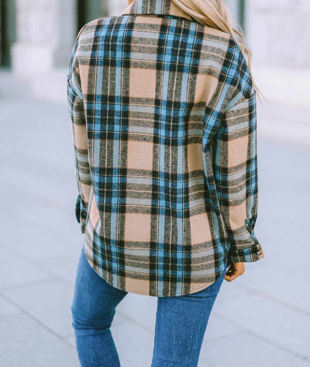 Boyfriend Plaid Flannel Pocket Top