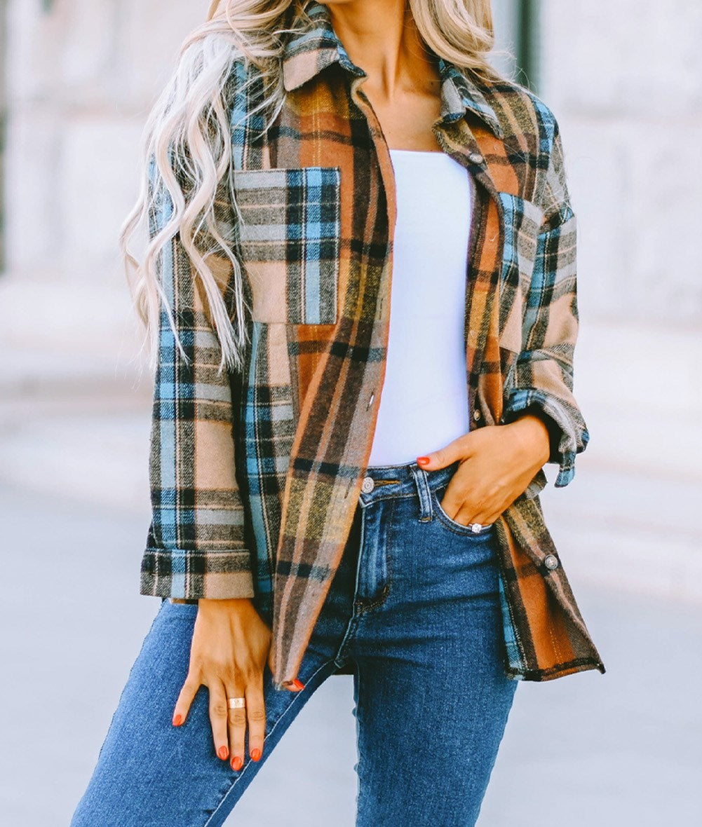 Boyfriend Plaid Flannel Pocket Top