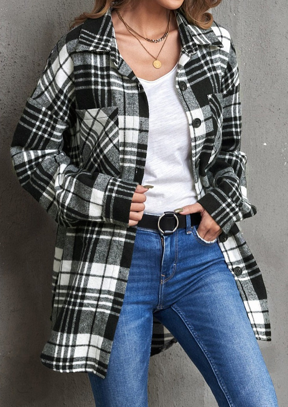 Boyfriend Plaid Shacket Coat