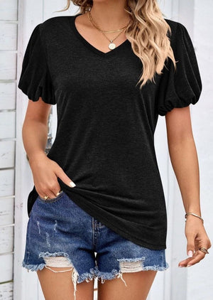 Bubble Sleeve V-Neck Easy Top