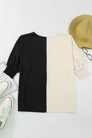 Colorblock Shirred Sleeve Top