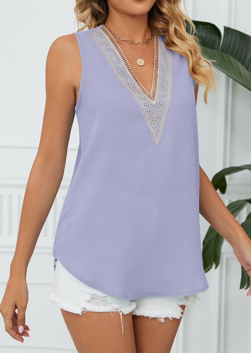 Crochet V-Neck Sleeveless Top