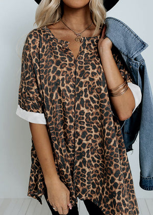 Cuffed Sleeve Leopard Tunic Top