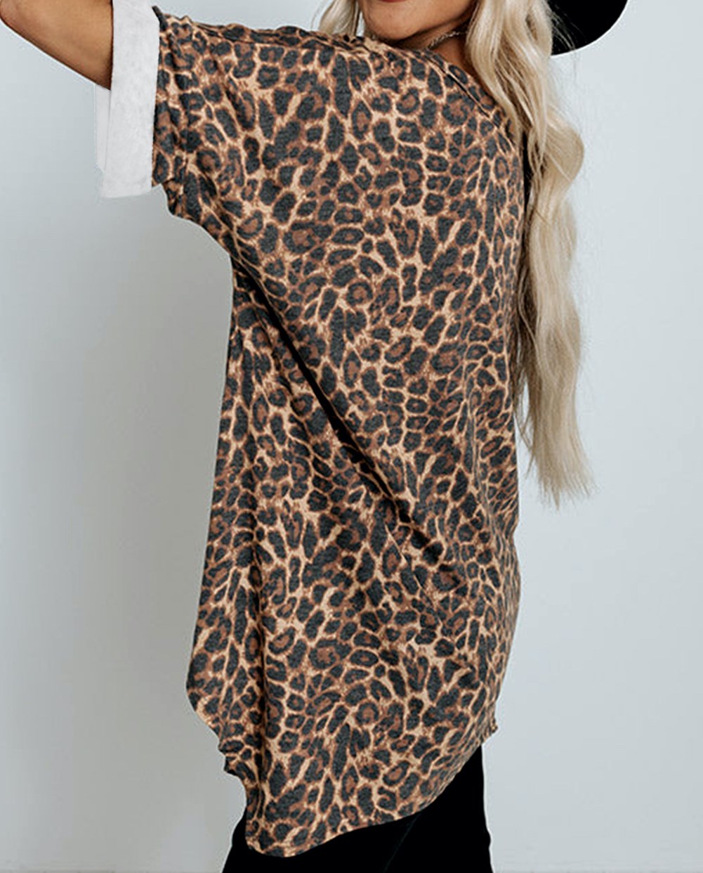 Cuffed Sleeve Leopard Tunic Top