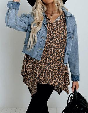 Cuffed Sleeve Leopard Tunic Top