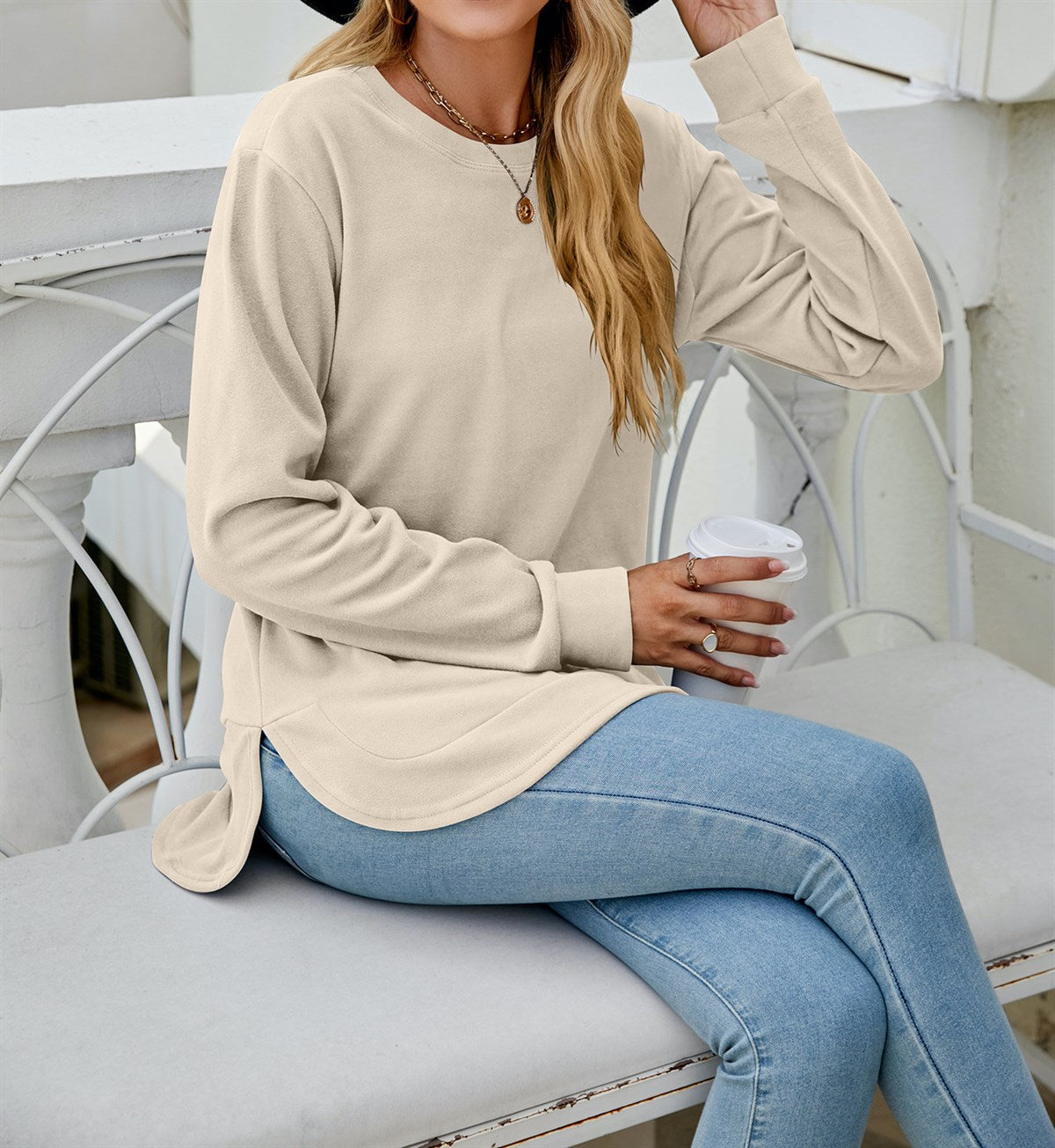 Curve Hem Side Slit Pullover