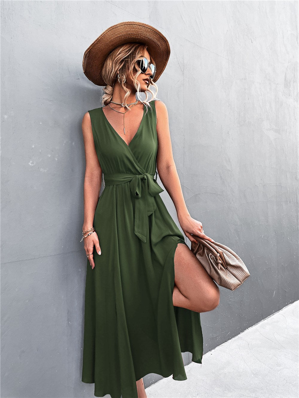 Deep V Panel Maxi Dress