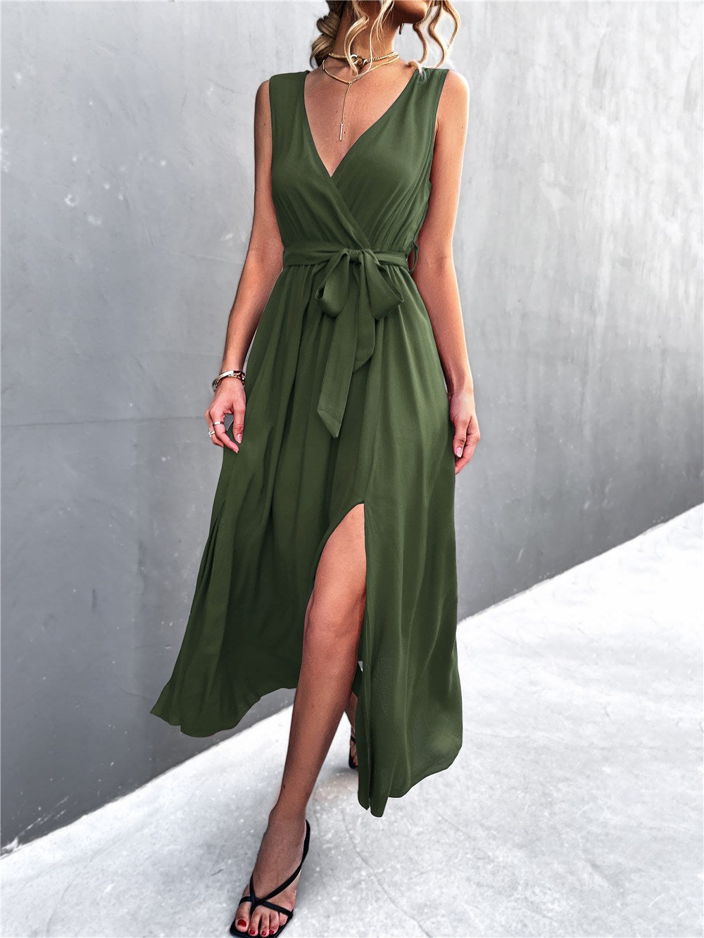 Deep V Panel Maxi Dress