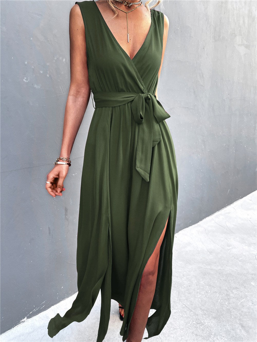 Deep V Panel Maxi Dress