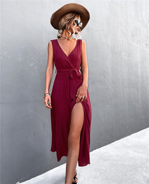 Deep V Panel Maxi Dress