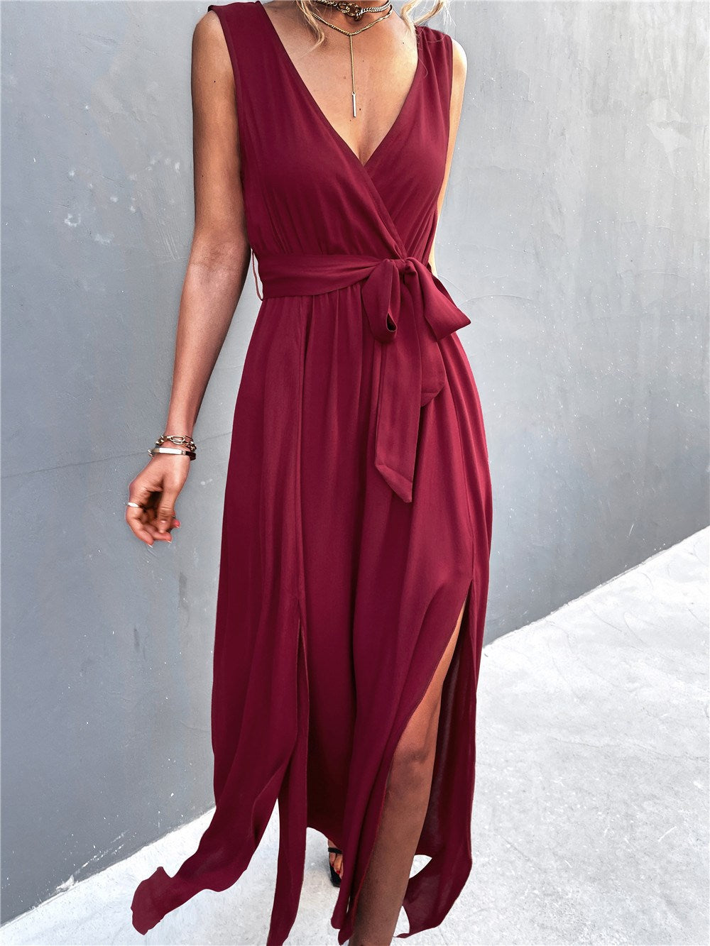 Deep V Panel Maxi Dress