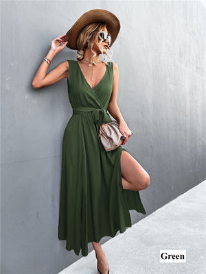 Deep V Panel Maxi Dress