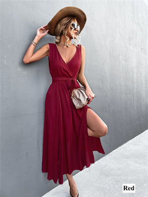 Deep V Panel Maxi Dress