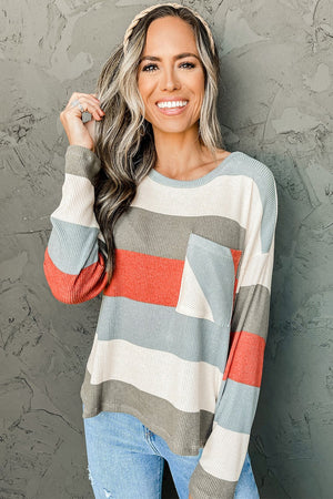 Diagonal Stripe Pocket Ribbed Top