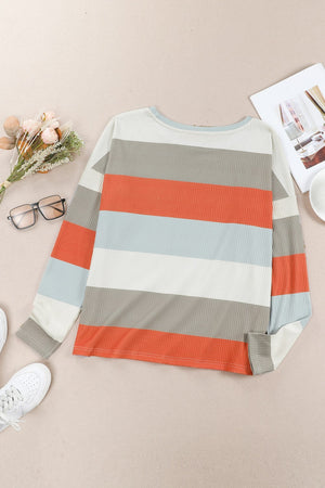 Diagonal Stripe Pocket Ribbed Top