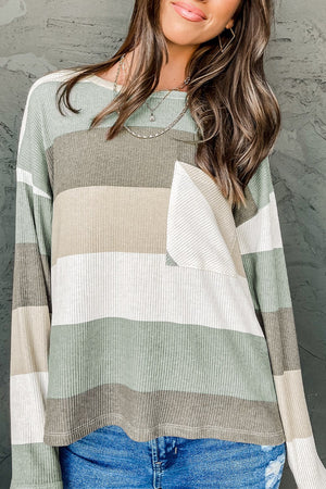 Diagonal Stripe Pocket Ribbed Top