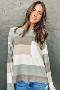 Diagonal Stripe Pocket Ribbed Top