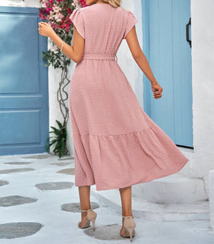 Dot Lace Flutter Sleeve Midi Dress