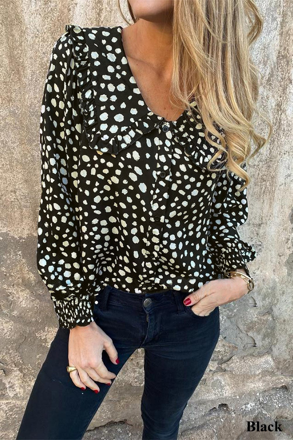 Dotted Puff Sleeve Top