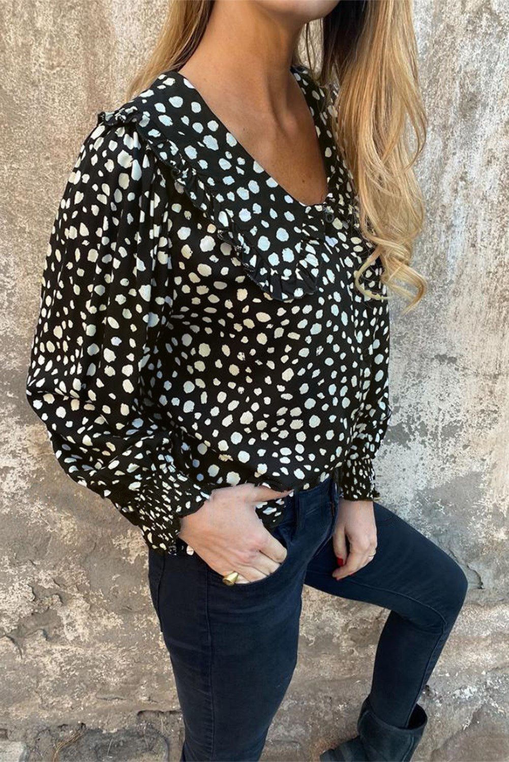 Dotted Puff Sleeve Top