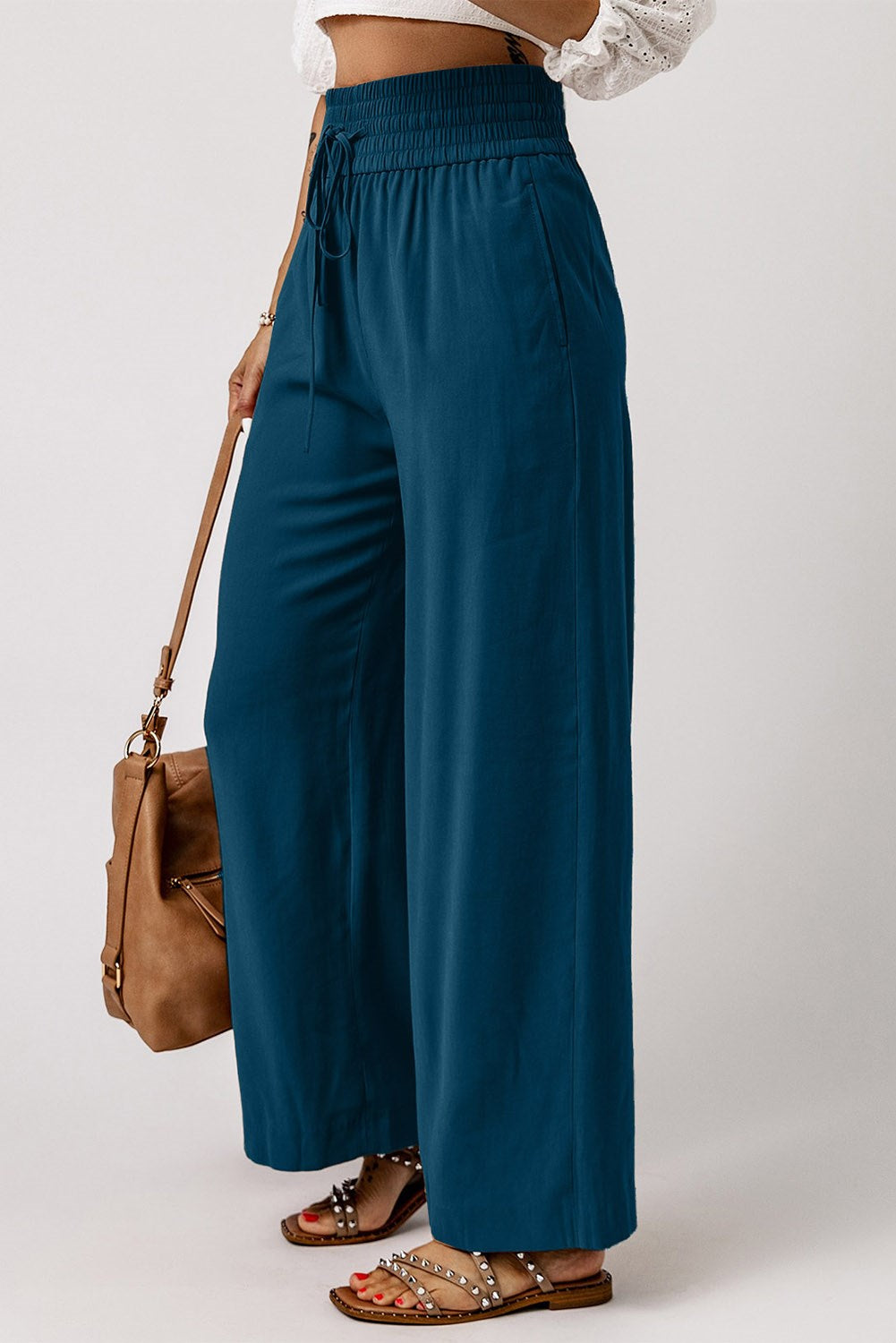 Drawstring Wide Band High Waist Pants