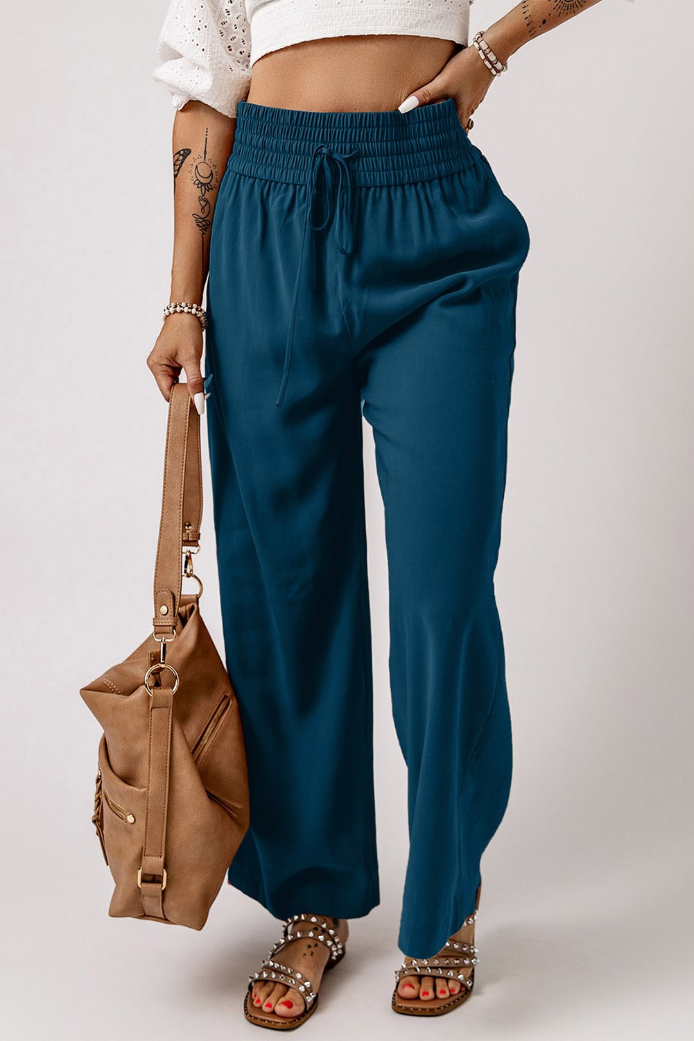 Drawstring Wide Band High Waist Pants