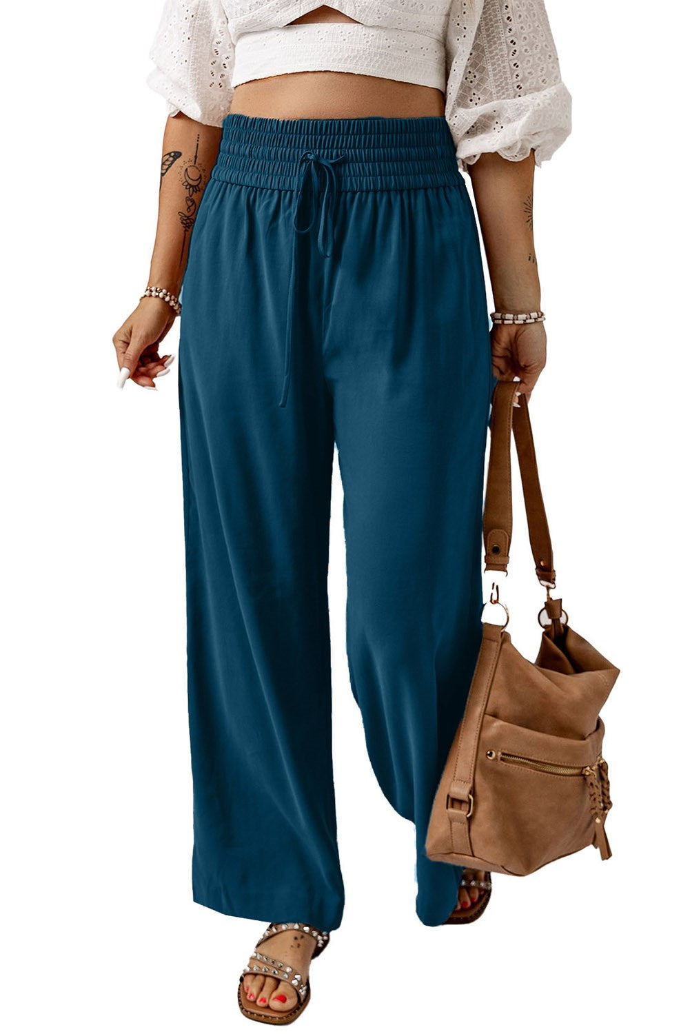 Drawstring Wide Band High Waist Pants