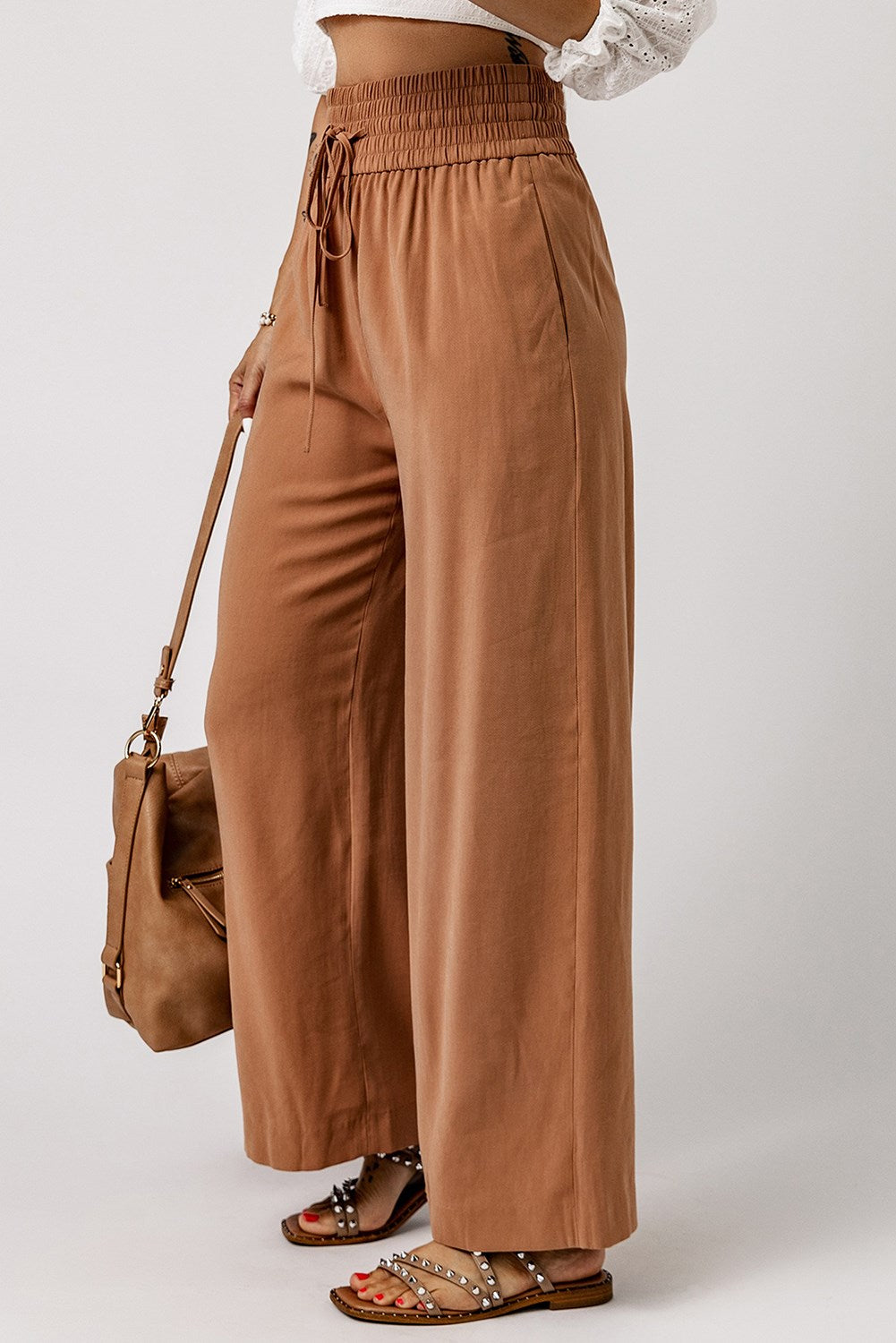 Drawstring Wide Band High Waist Pants