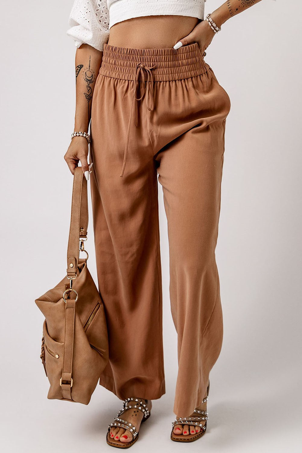 Drawstring Wide Band High Waist Pants