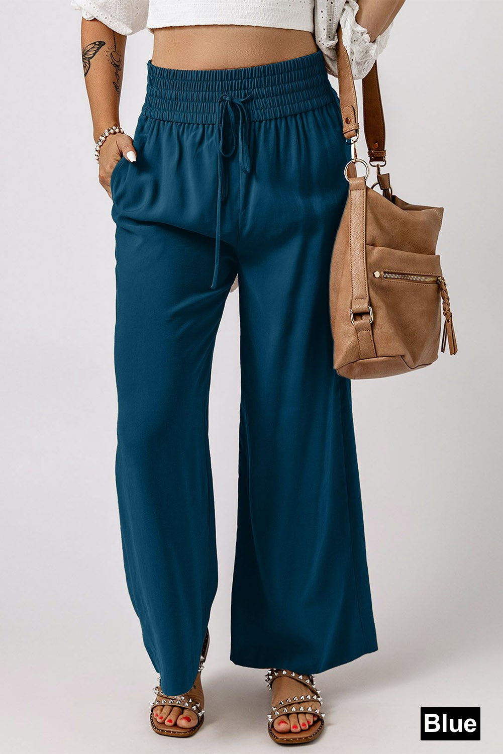 Drawstring Wide Band High Waist Pants