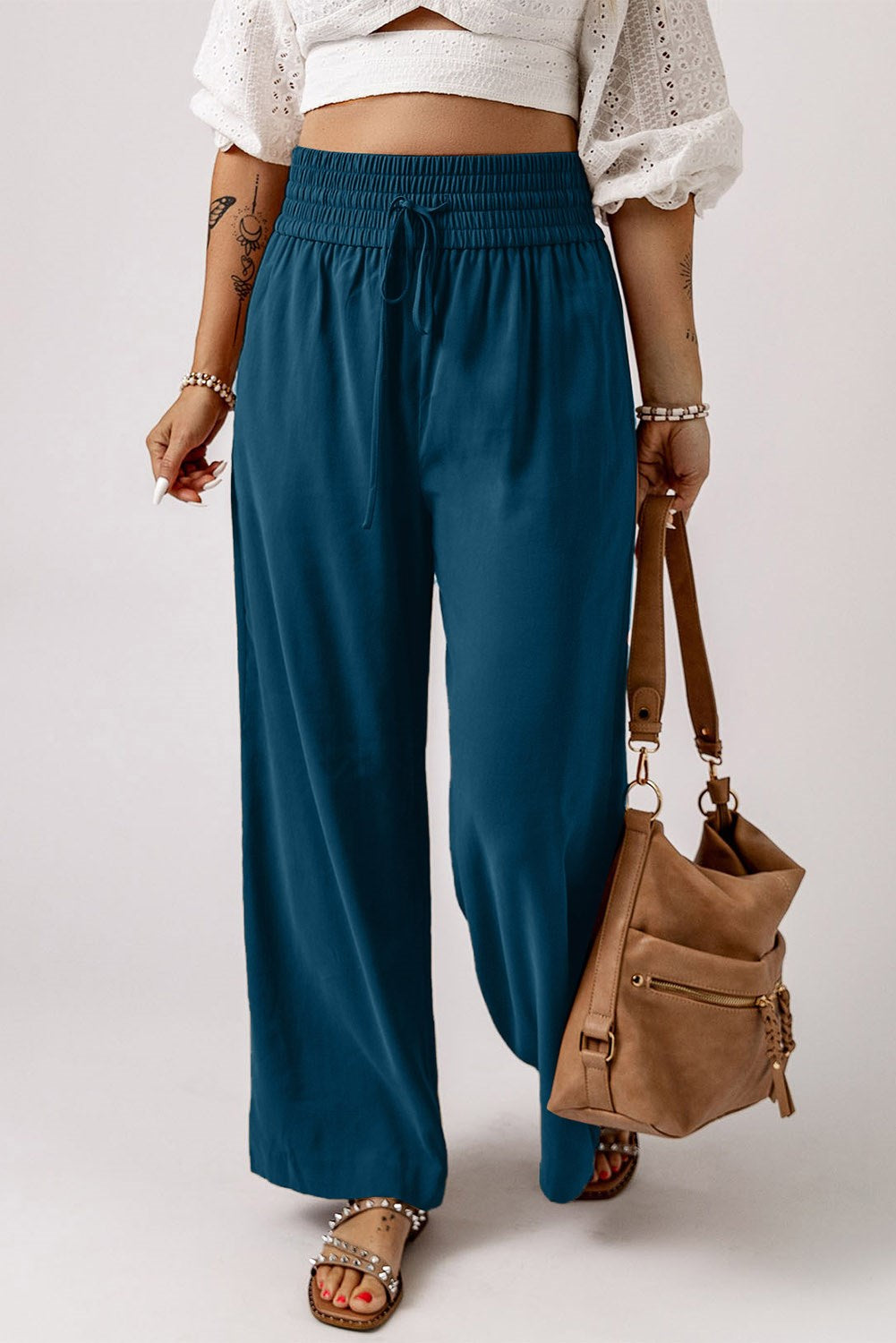 Drawstring Wide Band High Waist Pants