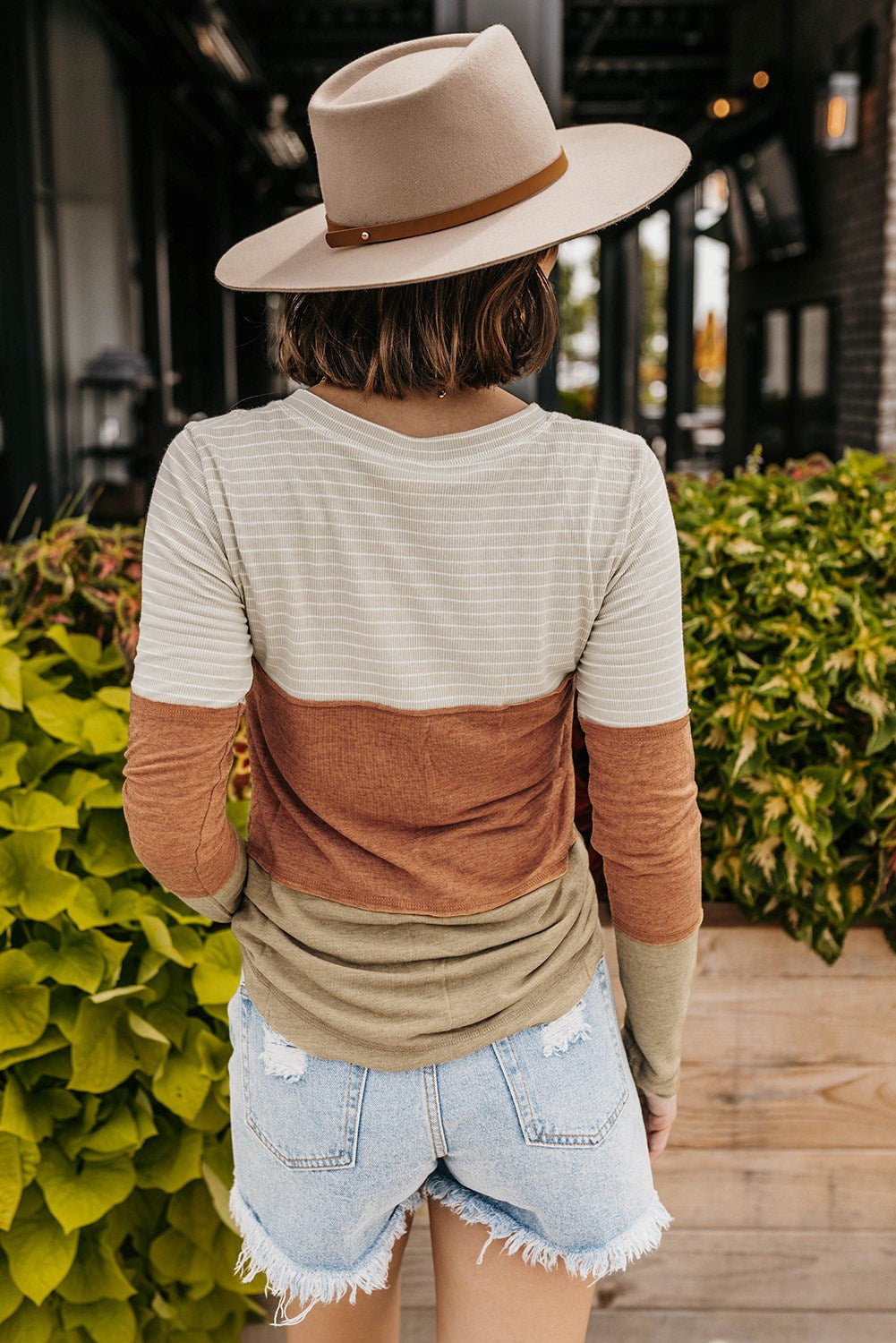 Earth Tone Block Stripe Long Sleeve Top