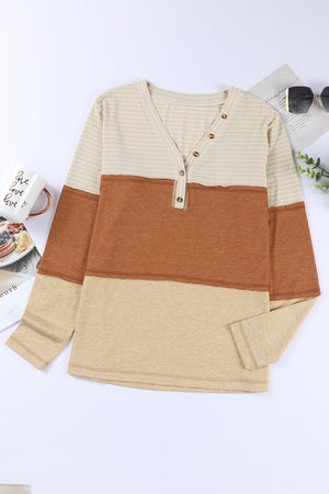 Earth Tone Block Stripe Long Sleeve Top