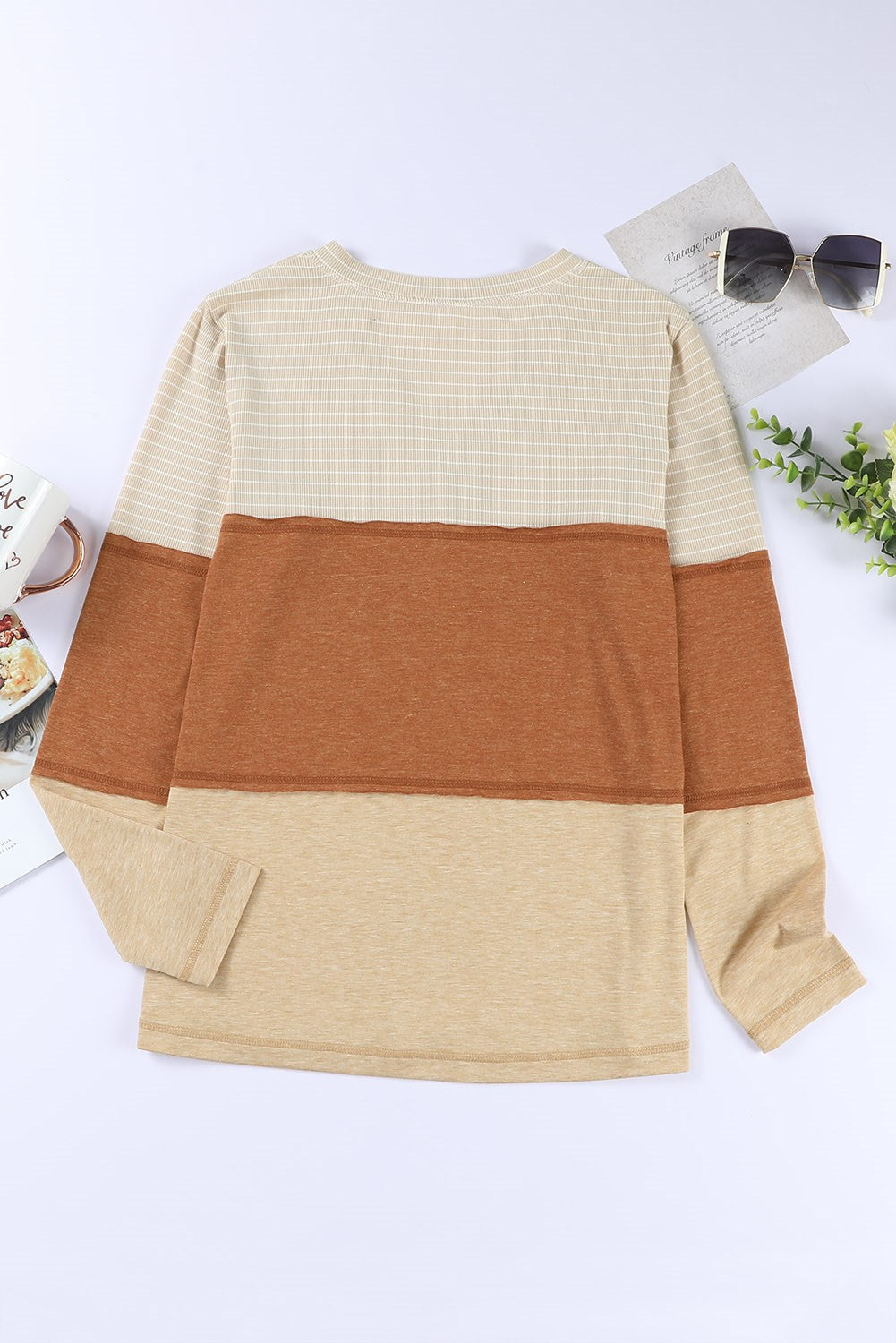 Earth Tone Block Stripe Long Sleeve Top