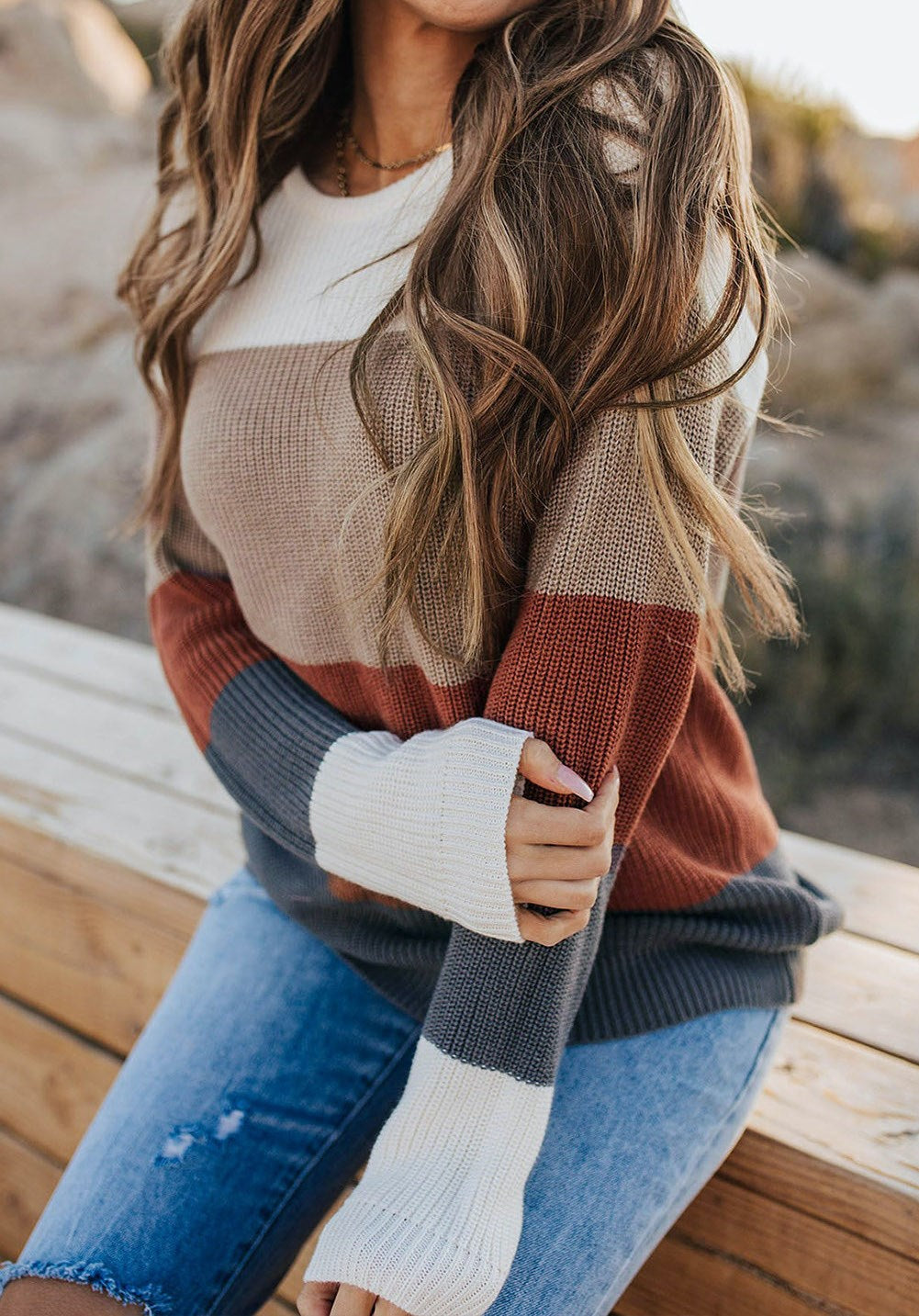 Earth Tone Colorblock Sweater Top