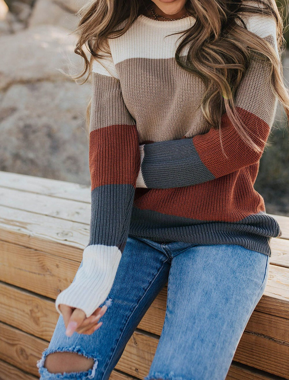 Earth Tone Colorblock Sweater Top