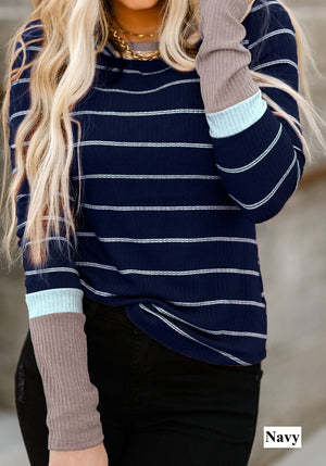 Extended Sleeve Striped Knit Top